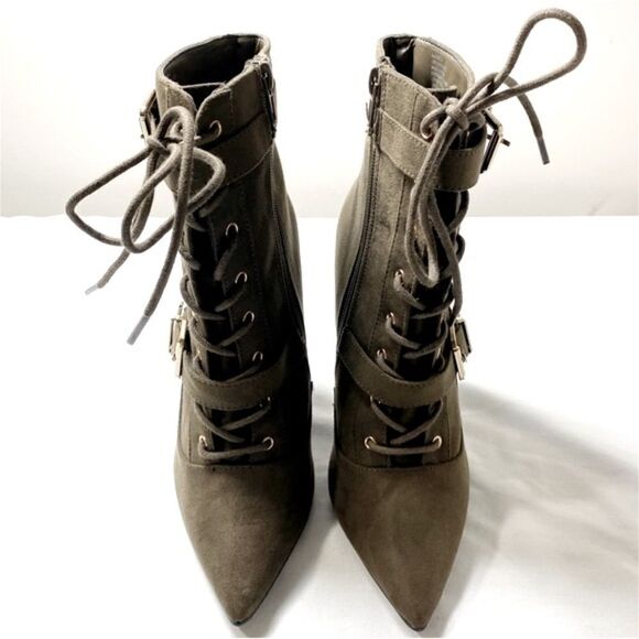 NWOT Shoedazzle Maxwell Olive Green Lace Up Bootie - Picture 6 of 9